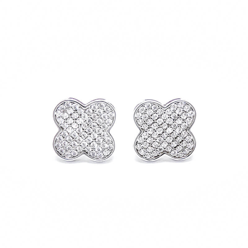 CZ Quad Clover 925 Sterling Silver Stud Earrings - Justop Fashion 