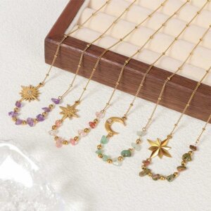 Modern Bohemian Sun Moon Star Necklaces With Natural Stone