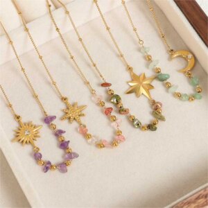 Modern Bohemian Sun Moon Star Necklaces With Natural Stone