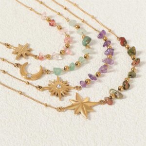 Modern Bohemian Sun Moon Star Necklaces With Natural Stone