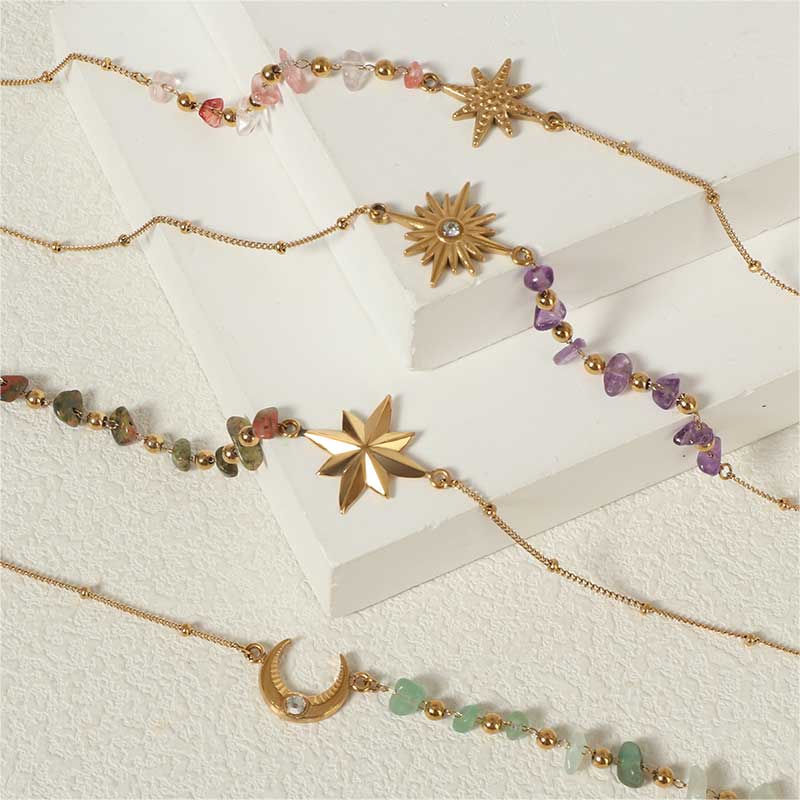 Modern Bohemian Sun Moon Star Necklaces With Natural Stone