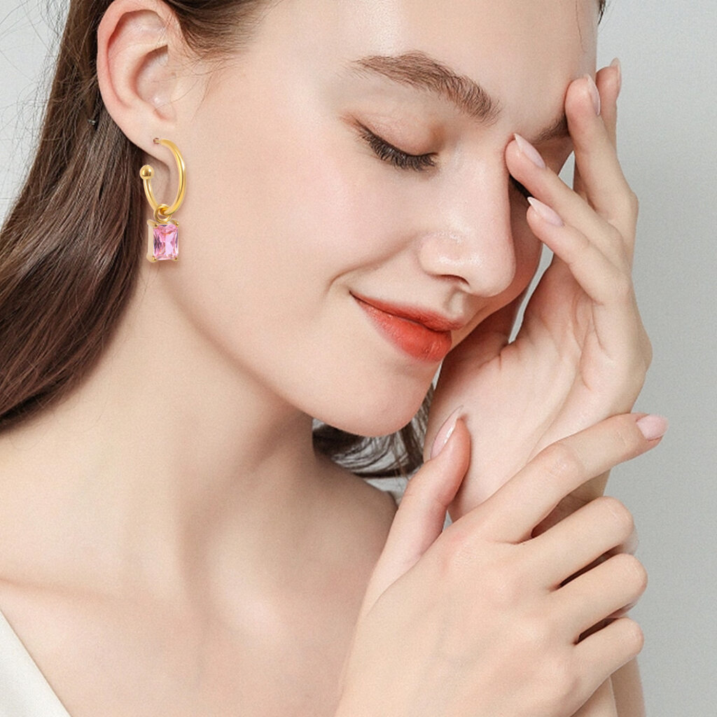 Modern Gold Hoop Earrings Featuring Dazzling Pink Zirconia