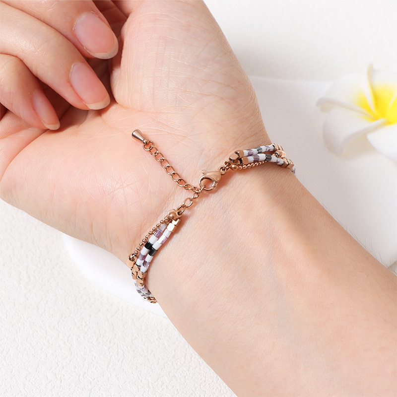 3 Layer Stainless Steel Rose Gold Bracelet with Miyuki Beaded