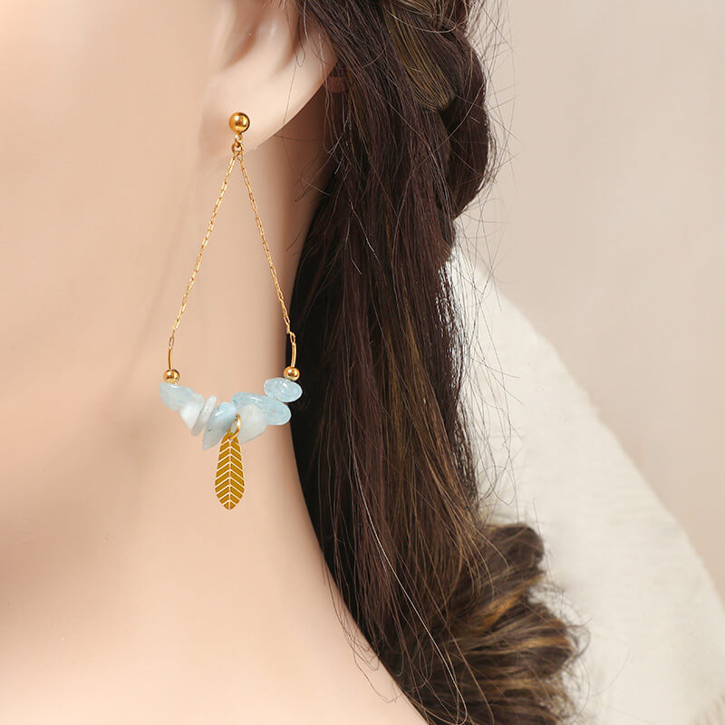 Delicate Stainless Steel Gold Earrings with Natural Stones