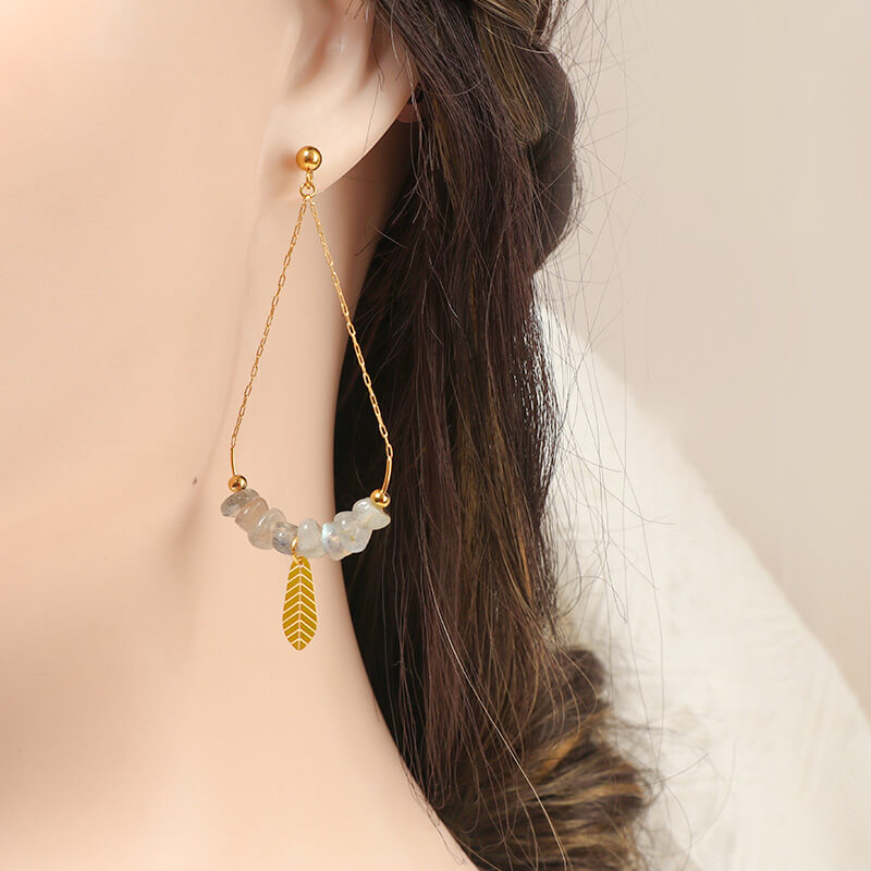 Delicate Stainless Steel Gold Earrings with Natural Stones