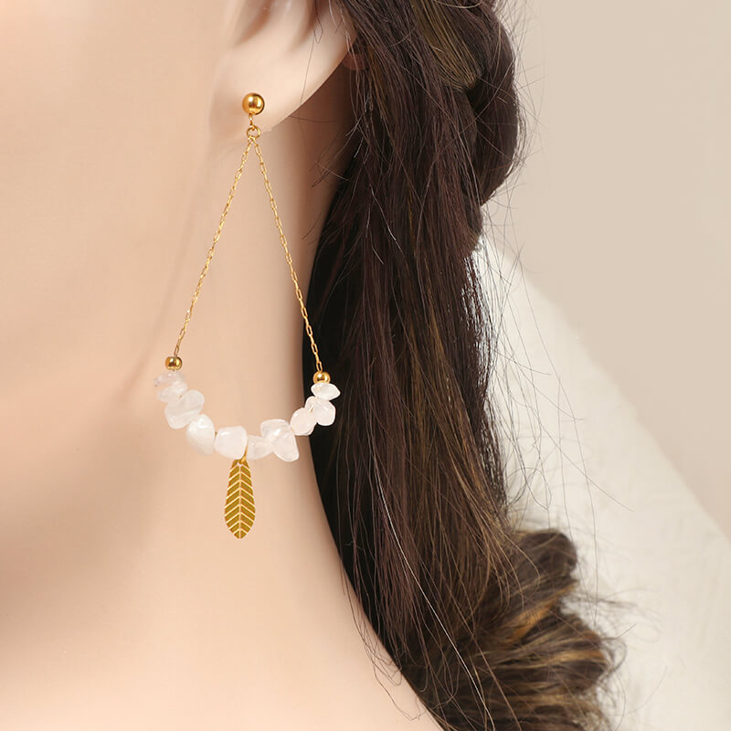 Delicate Stainless Steel Gold Earrings with Natural Stones