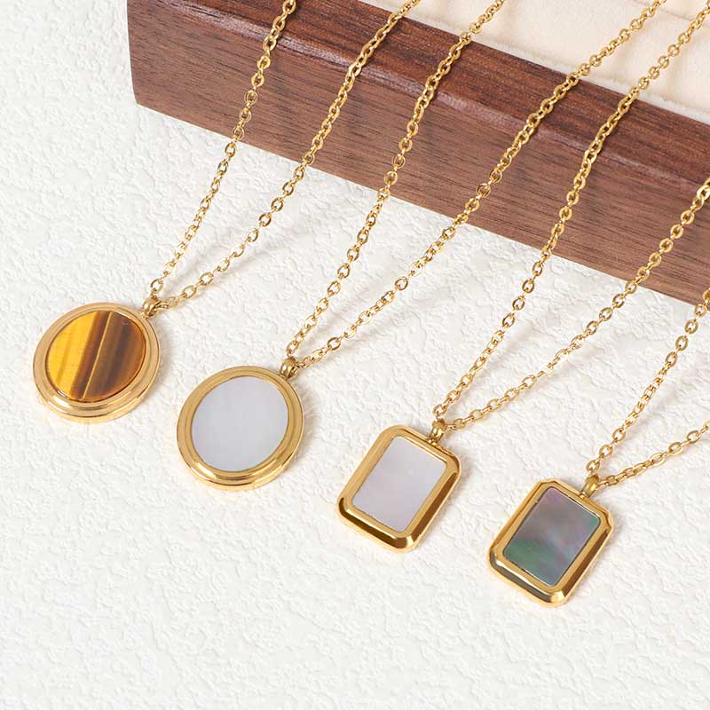 Simplicity Elegance Gold Plated Stainless Steel Necklace with Mop or Tiger Eye 