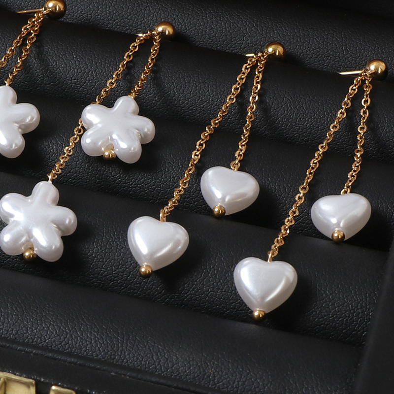 Heart Flower and Seashell Shaped Stainless Steel Imitation Pearl Drop Earrings