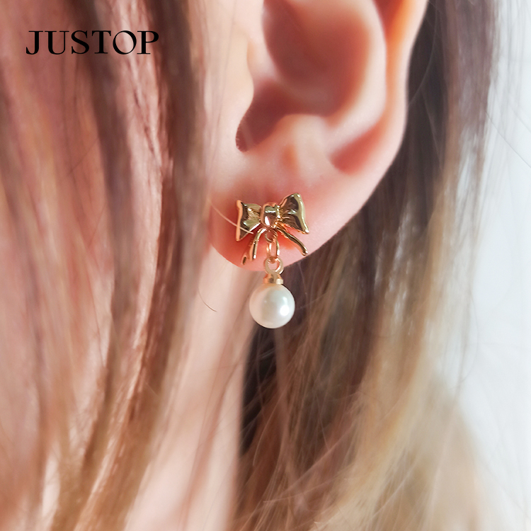 Elegant Copper Pearl Bow Drop Earrings for Festive and Daily Fashion