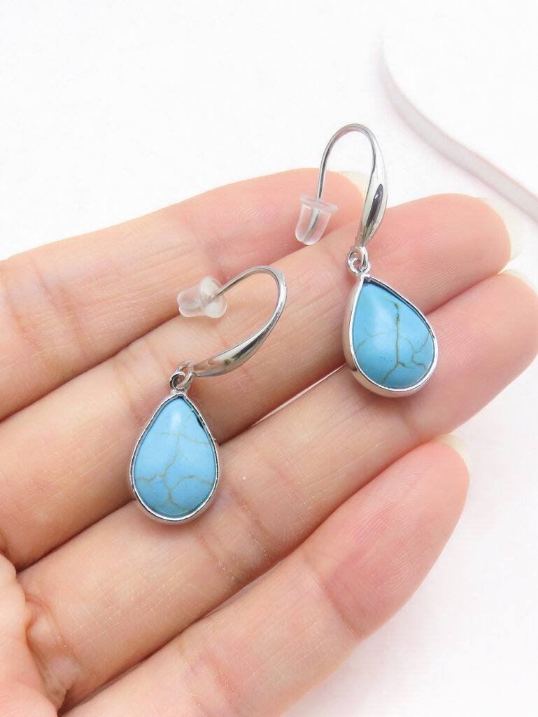 Teardrop Blue Copper Turquoise Earrings Ethnic Style