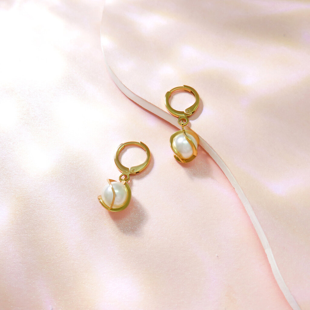 Minimalist Gold Hoop Pearl Drop Earrings Lightweight