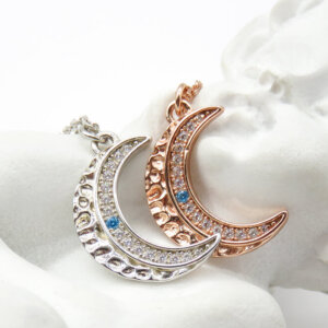 S925 Sterling Silver Moon Pendant Necklace CZ