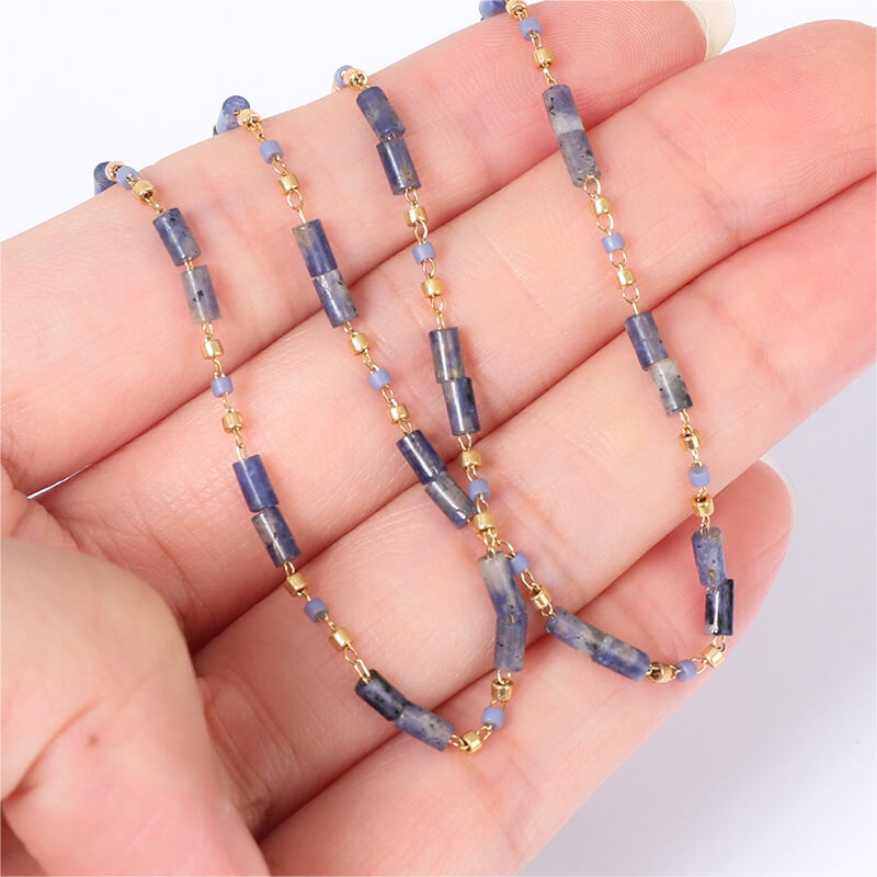 Blue Sodalite Necklace with Gold and Blue Miyuki Beads