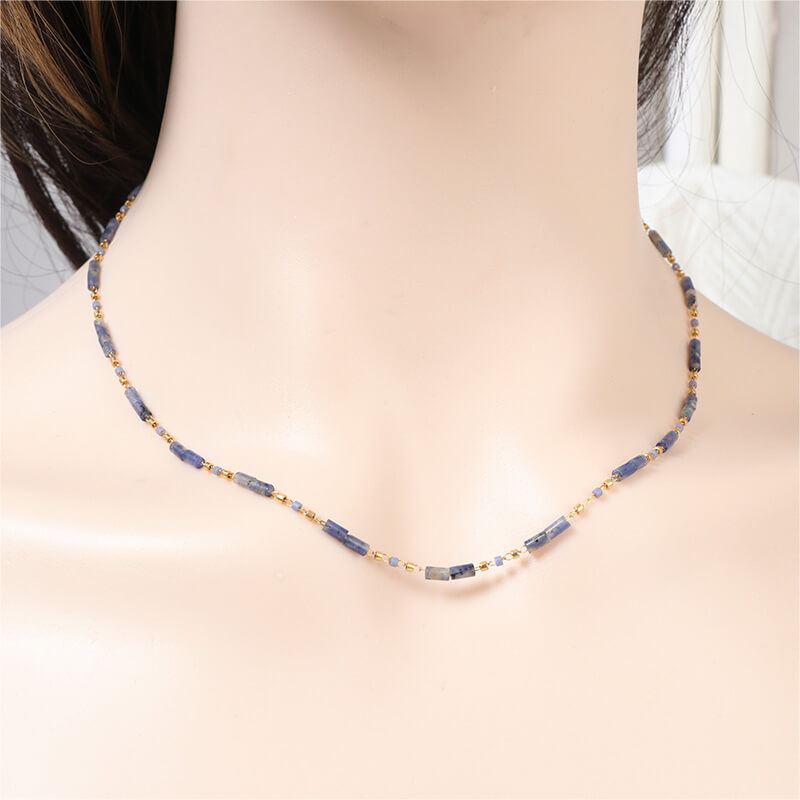 Blue Sodalite Necklace with Gold and Blue Miyuki Beads