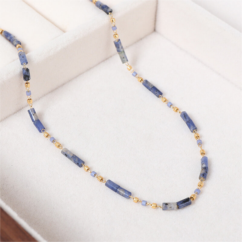 Blue Sodalite Necklace with Gold and Blue Miyuki Beads