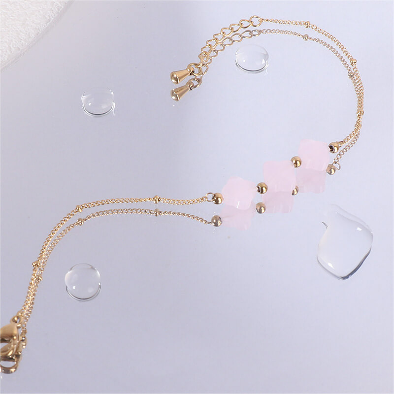 Crystal Pink Four Leaf Clover Bracelet Stainless Steel Gold Plated