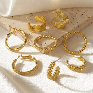 Elegant Collection of 18K Gold Plated Copper Hoop Earrings in Varied Textures