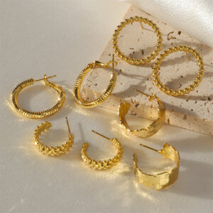 Elegant Collection of 18K Gold Plated Copper Hoop Earrings in Varied Textures