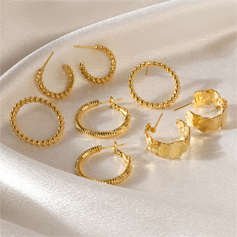 Elegant Collection of 18K Gold Plated Copper Hoop Earrings in Varied Textures