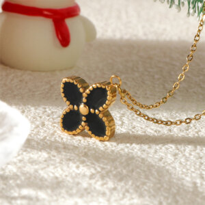 Stainless Steel Black Enamel 4 Leaves Clover Necklace Timeless Symbol