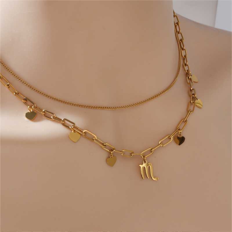 Double Layered Stainless Steel Gold Plated Zodiac Necklace