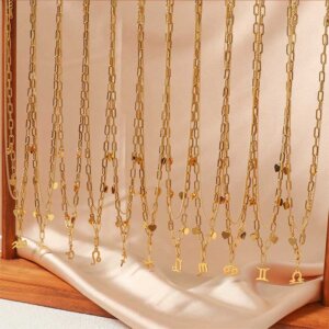 Double Layered Stainless Steel Gold Plated Zodiac Necklace