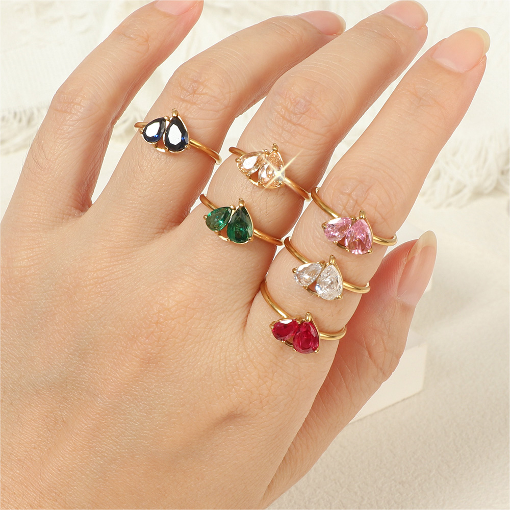 Gold Plated Stainless Steel Rings with Colorful Cubic Zirconia Stones