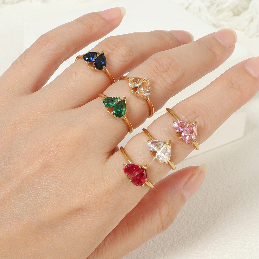 Gold Plated Stainless Steel Rings with Colorful Cubic Zirconia Stones