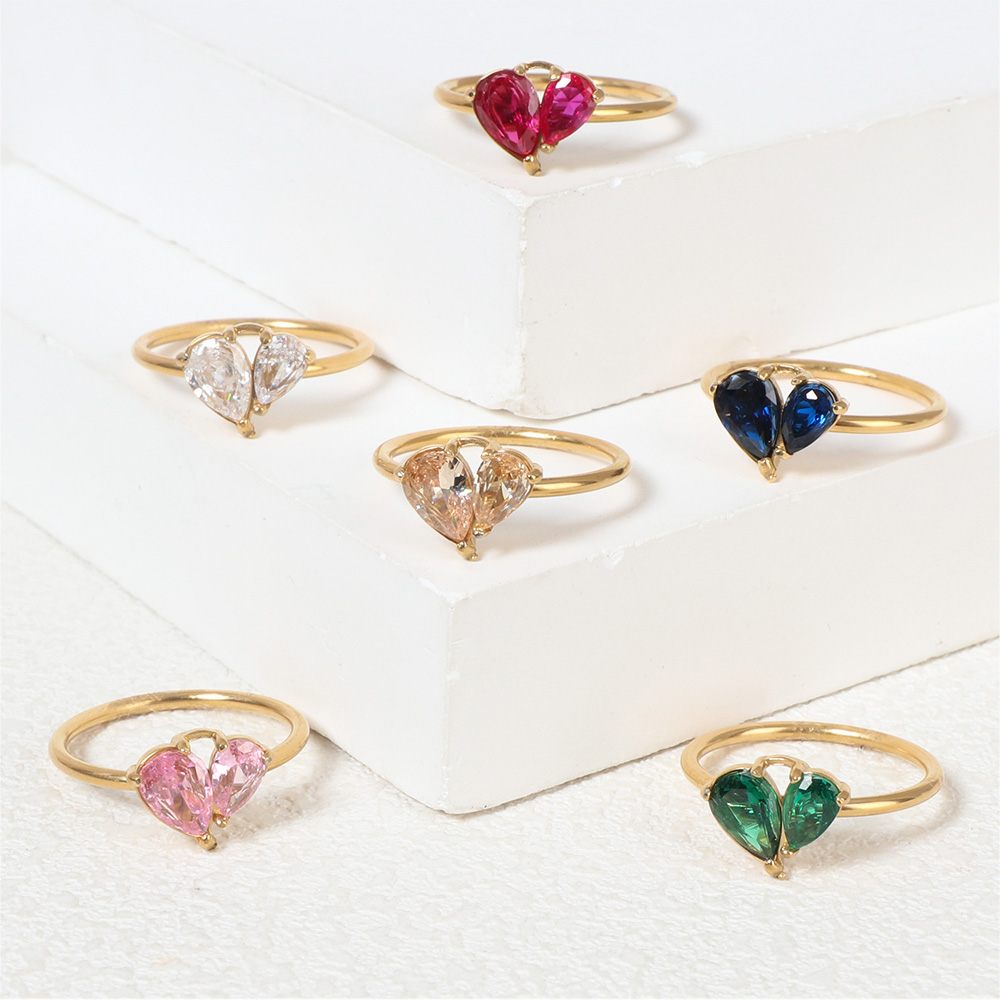 Gold Plated Stainless Steel Rings with Colorful Cubic Zirconia Stones