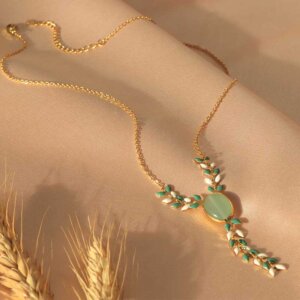 Unique Boho Necklaces with Natural Stone and Enamel Leaf Droplet Details