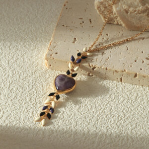 Unique Boho Necklaces with Natural Stone and Enamel Leaf Droplet Details