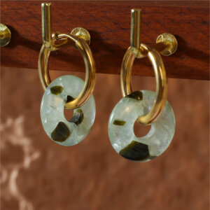 Elegant 18K Gold Plated Stainless Steel Hoop Earrings with Natural Stone Pendants