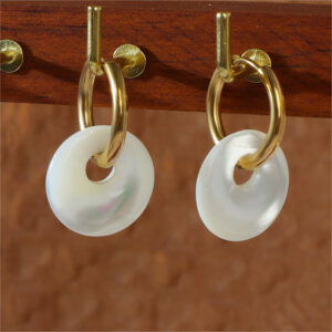 Elegant 18K Gold Plated Stainless Steel Hoop Earrings with Natural Stone Pendants