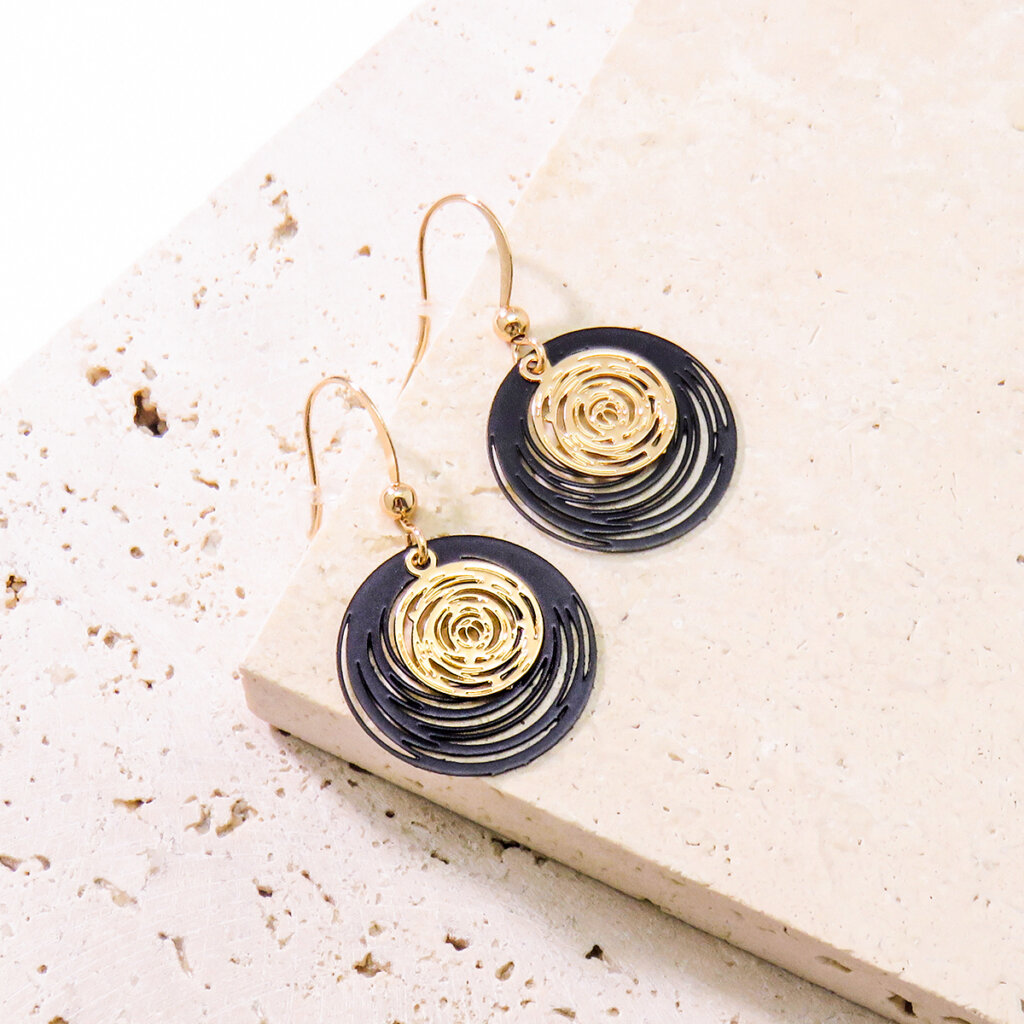 Bold and Elegant Black and Gold Swirl Drop Earrings for a Statement Look