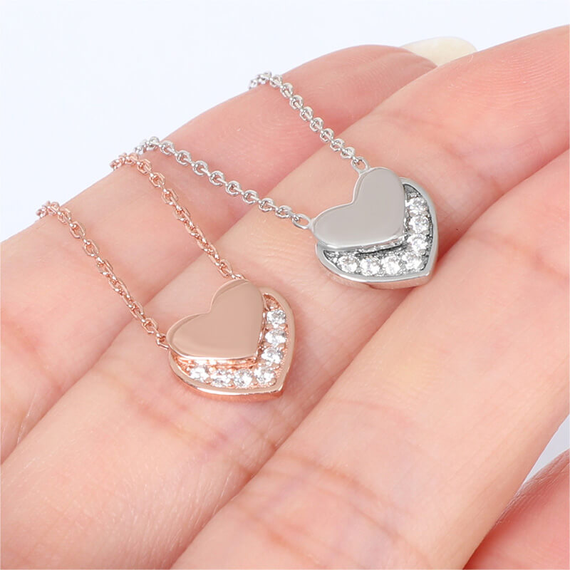 Sterling Silver Double Heart Necklace with Cubic Zirconia Sparkle