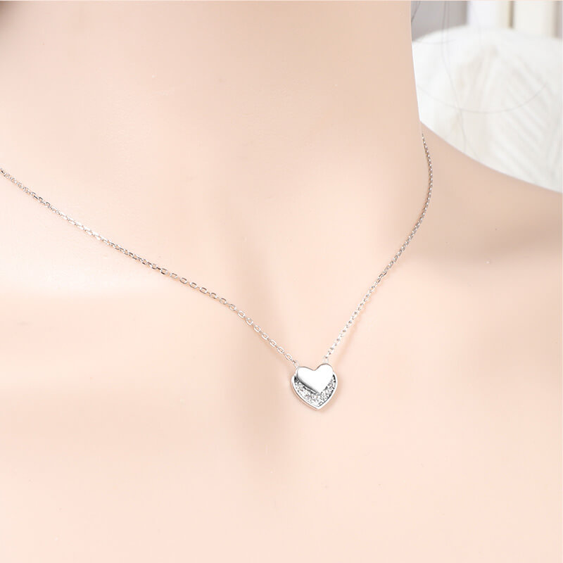 Sterling Silver Double Heart Necklace with Cubic Zirconia Sparkle