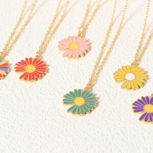 Fun and Colorful Stainless Steel Enamel Daisy Flower Pendant Necklace