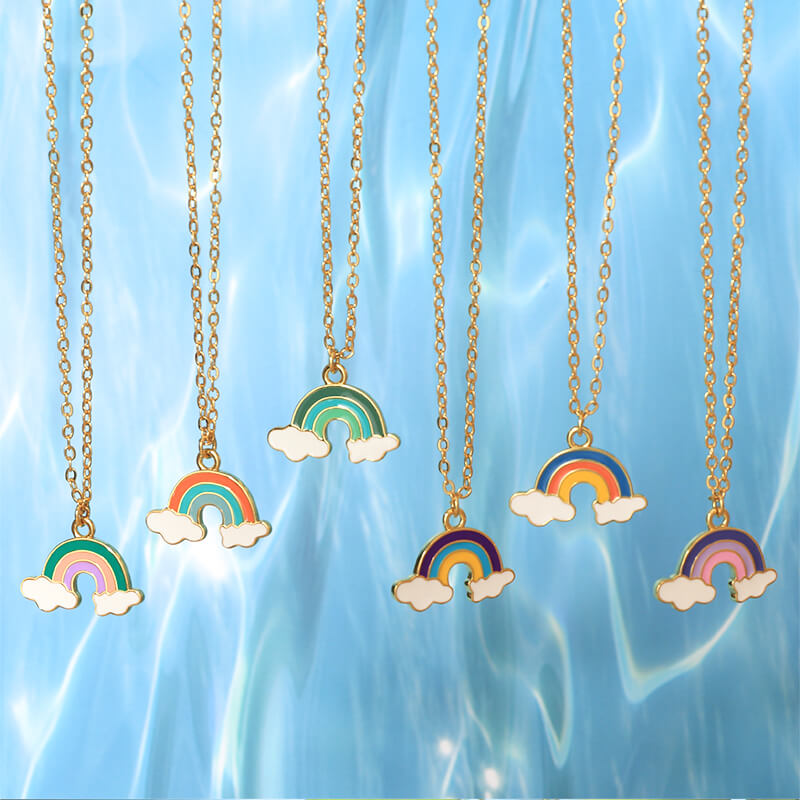 Vibrant Enamel Rainbow Necklace Collection in 18K Gold Plated Copper