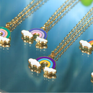 Vibrant Enamel Rainbow Necklace Collection in 18K Gold Plated Copper