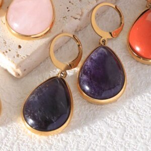 Teardrop Natural Stone Drop Earrings with Vibrant Stone Options