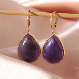 Teardrop Natural Stone Drop Earrings with Vibrant Stone Options