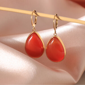 Teardrop Natural Stone Drop Earrings with Vibrant Stone Options