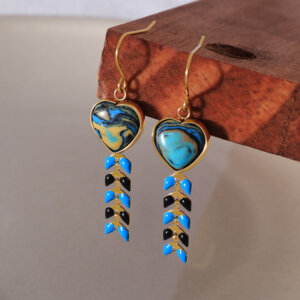 Colorful Irregular Texture Artificial Stone Heart Shaped Dangle Earrings