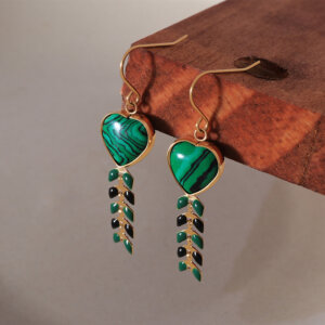 Colorful Irregular Texture Artificial Stone Heart Shaped Dangle Earrings