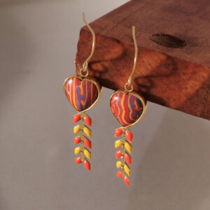 Colorful Irregular Texture Artificial Stone Heart Shaped Dangle Earrings