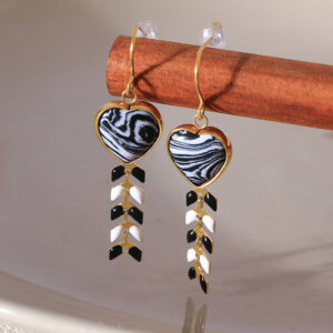 Colorful Irregular Texture Artificial Stone Heart Shaped Dangle Earrings