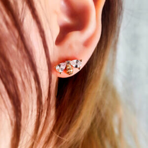 Whimsical and Luxurious Bee Stud Earrings with Dazzling CZ Stones