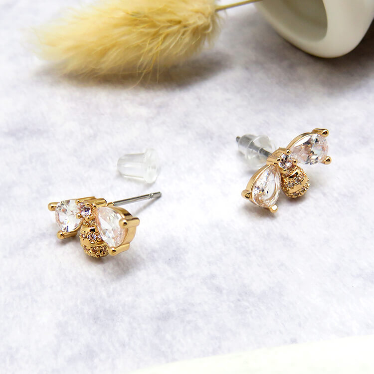 Whimsical and Luxurious Bee Stud Earrings with Dazzling CZ Stones