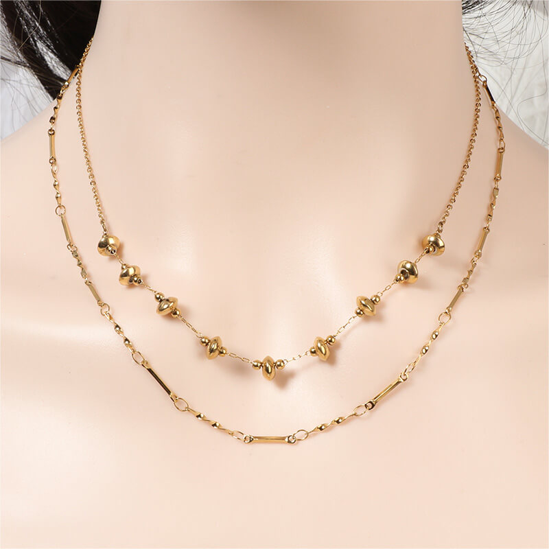 Sophisticated Stainless Steel Double Layer Necklace 18K Gold Plated