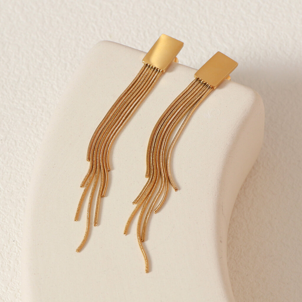 Eye Catching Modern Gold Drop Tassel Earrings in Stainless Steel